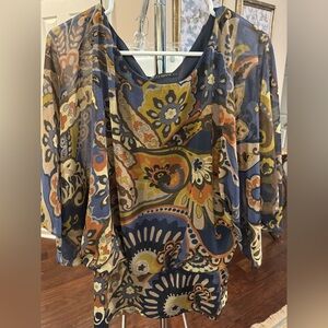 Coco Bianco Blue Pattern Batwing Blouse Size XL